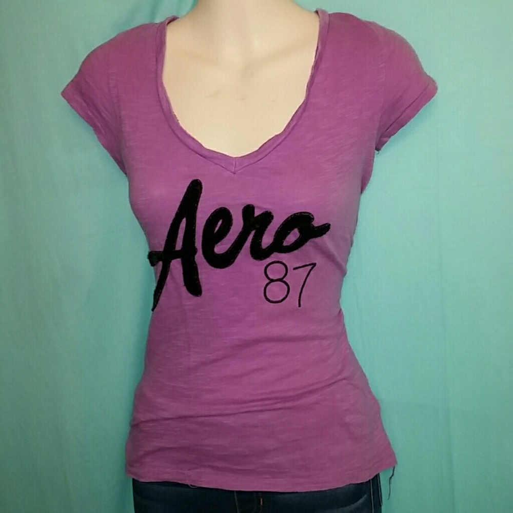 Purple Aeropostale sequin v-neck  shirt
